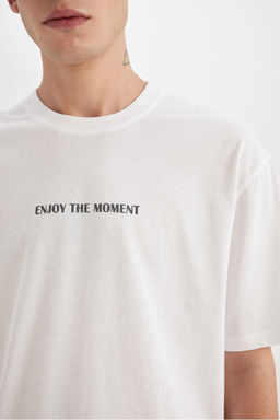 Футболка с короткими рукавами и круглым вырезом Relax Fit с принтом - Defacto фото 5