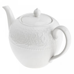"Русь" Чайник заварочный фарфоровый 1л, д13,5см h12,2(15,8)см, белый, рельефный декор, в коробке (Китай)