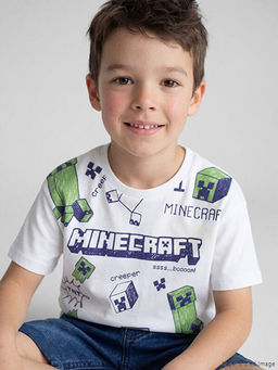 Bisiklet Yaka Minecraft Bask?l? Erkek ?ocuk Ti??rt