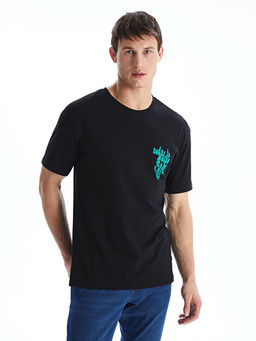 Bisiklet Yaka Bask?l? Erkek Ti??rt