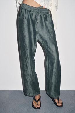 LINEN BLEND TROUSERS WITH CONTRAST STITCHING