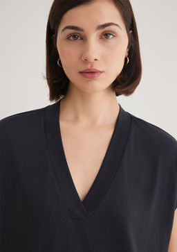 Lux Touch TENCEL TM V Yaka Siyah Tisort - Mavi фото 6