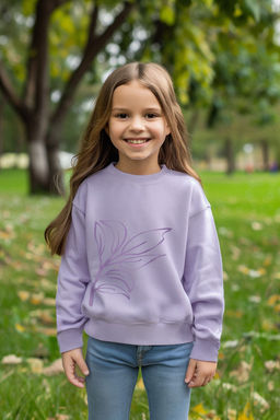 Lila K?z Cocuk Mevsimlik-Ince Cicek Desenli Orme Sweatshirt TKDAW25SW00001