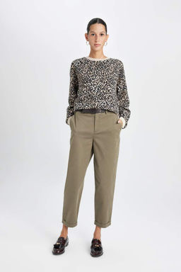 Толстый свитшот свободного кроя с круглым вырезом и леопардовым узором - Defacto фото 2