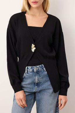 Siyah Dugme Detayl? Genis Kal?p V Yaka Triko H?rka-Bluz Tak?m TWOAW26HI00017