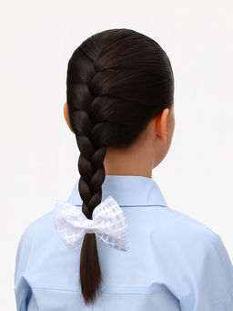 Цена за 6 шт. Бант для волос на резинке «Бантик», хрусталь клетка, 9 см, белый