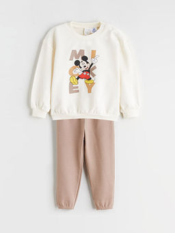 Mickey Mouse Bask?l? Erkek Bebek Sweatshirt ve E?ofman Alt 2li Tak?m