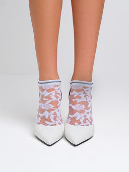 Цена за 2 шт. Носки стеклянные женские Цветочки, набор 2 пары, размер 35-37 (22-25 см), цвет белый, бежевый