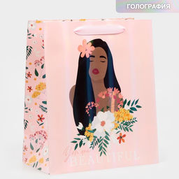 Пакет ламинированный Ты красивая, радужная голография, ML 23 х 27 х 11,5 см