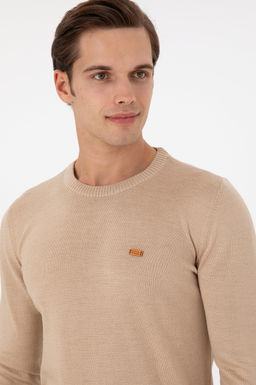 Erkek Slim Fit Bisiklet Yaka Kum Melanj Kazak - U.s. polo assn фото 2