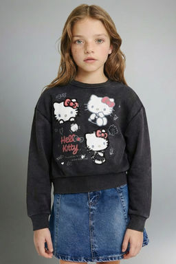 Hello Kitty Overshirt Fit Bisiklet Yaka Sweatshirt K_z _ocuk