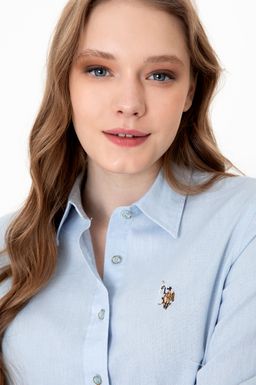 Женская голубая рубашка с длинным рукавом Basic - U.s. polo assn фото 2
