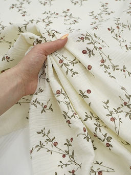 Муслин двухслойный с эф.жатости Ягодные веточки цв.сливочный, ш.1.4м, хл-100%, 110гр/м.кв - Купава фото 4