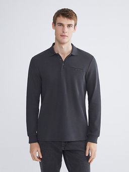 Polo Yaka Uzun Kollu Erkek Sweatshirt