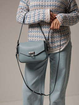 Сумка кожаная через плечо Azaro 3684 серое небо