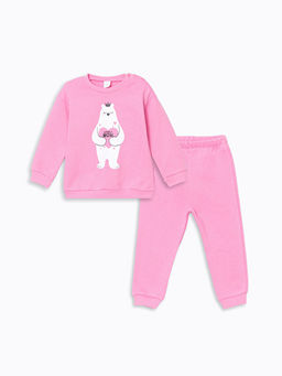 Bisiklet Yaka Bask?l? K?z Bebek E?ofman Tak?m