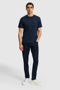 Erkek Regular Fit Bisiklet Yaka Lacivert Basic Ti__rt
