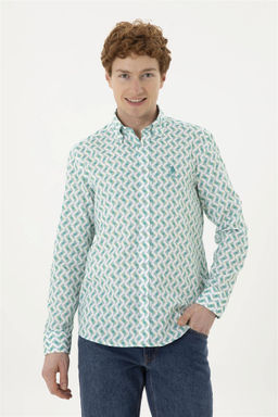Мужская мятная рубашка с длинным рукавом