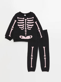 Bisiklet Yaka Uzun Kollu Bask?l? K?z Bebek Sweatshirt ve E?ofman Alt 2li Tak?m