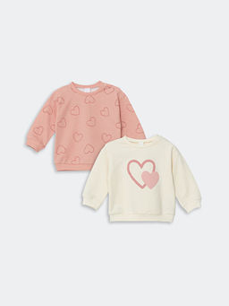 Bisiklet Yaka Uzun Kollu Bask?l? K?z Bebek Sweatshirt 2li