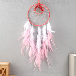 Ловец снов амулет d=15.5 и 7 см «Деревце из камней», розовый с белым, 60×15.5×0.7 см