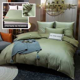 Комплект постельного белья Страйп Сатин Однотонный на резинке CTR028 Евро/4 Наволочки