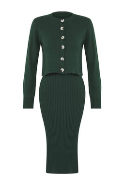 Zumrut Yesili 2li Yesili Midi Triko Basic H?rkal? Elbise TWOSS23EL00738