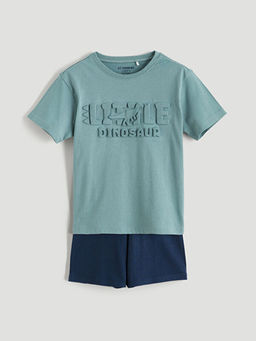 Kabartma Bask?l? Erkek ?ocuk ?ortlu Pijama Tak?m?