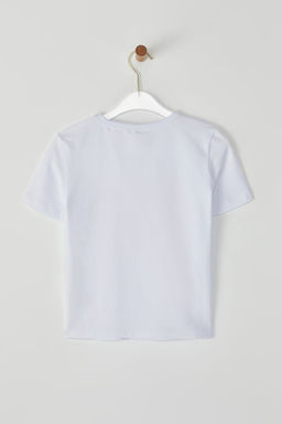 Beyaz Cilek Bask?l? Fitted/Vucuda Oturan Bask?l? Orme T-Shirt TWOSS25TS00082