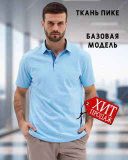 Джемпер мужской с воротником поло короткий рукав GREG G144-PO1246T-SAS201 (голубой)  фото 7