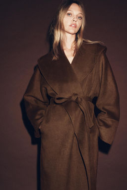 LONG BELTED COAT WITH WOOL ZW COLLECTION LIMITED EDITION