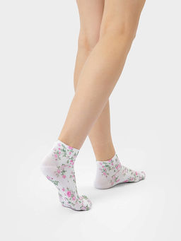 Цена за 5 пар! Носки женские укороченные белые с рисунком роз - Mark formelle фото 2