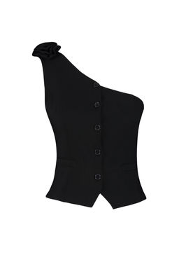 TRENDYOLMILLA Limited Edition Koyu Lacivert Fitted Tek Omuz Gullu Crop Dokuma Yelek TWOSS24YE00038  фото 16