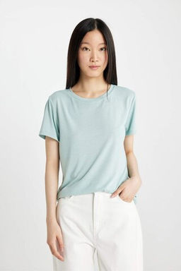 Regular Fit Bisiklet Yaka Basic Duz K?sa Kollu Beyaz Tisort - Defacto фото 4