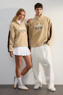 TRENDYOL MAN Antrasit Unisex Oversize/Genis Kesim Dik Yaka Fermuarl? Anti-pilling Polar Sweatshirt TMNAW24SW00034