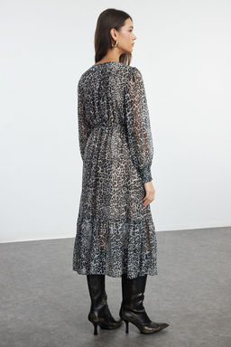 TRENDYOLMILLA Siyah Belden Ac?lan Astarl? Midi Sifon Dokuma Elbise TWOAW24EL00710  фото 16