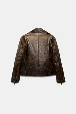 CHAQUETA BIKER PIEL 100% ZW COLLECTION LIMITED EDITION / Marr?n - Zara фото 9