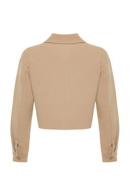 Koyu Kahverengi Cep Detayl? Fermuarl? Crop Dokuma Ceket TWOSS24CE00031 - Trendyolmilla фото 12