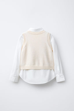 POPLIN SHIRT WITH KNIT WAISTCOAT AND VELVET BOWS - Zara фото 2