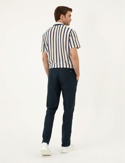 Lacivert Carrot Fit Keten Kanvas Pantolon