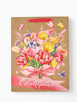 Цена за 2 шт. Пакет подарочный крафтовый 8 марта, L 31?11.5?40 см