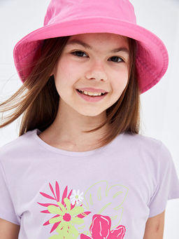 Bisiklet Yaka Bask?l? K?sa Kollu K?z ?ocuk Ti??rt - Waikiki фото 5