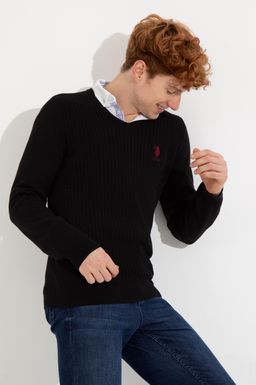 U. S. Polo Assn Мужской черный базовый трикотажный свитер с v-образным вырезом - U.s. polo assn фото 4