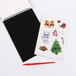 Блокнот-гравюра Новогодний котик, 10 листов + лист наклеек - Школа талантов фото 5