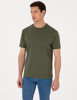 Haki Regular Fit %100 Pamuk Bisiklet Yaka Basic T-shirt