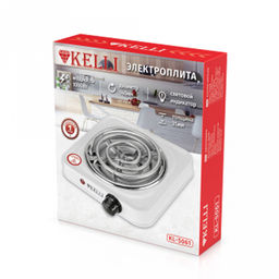 Плитка электрическая "Kelli" 1 конфорка (тэн), 26х22х6,5см, размер нагревателя: д14см, световой индикатор, терморегулятор, мощность: 220В/50Гц 1000Вт (Китай)
