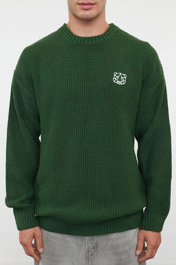 TRENDYOL MAN Indigo Oversize Bisiklet Yaka Dokulu Kazak TMNAW24KZ00032 - Trendyolmilla фото 26