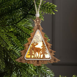 Ёлочная игрушка Ёлочка с оленем, 11х11х2 см, от батареек, свечение тёплое белое - Luazon lighting фото 3