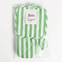 Кухонный набор Доляна цвет зелёный, прихватка 17х17 см, варежка 26х16 см, 100% п/э  фото 7