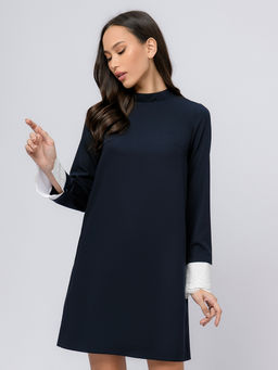 Платье темно-синее длины мини с белыми манжетами и воротником - 1001dress фото 5